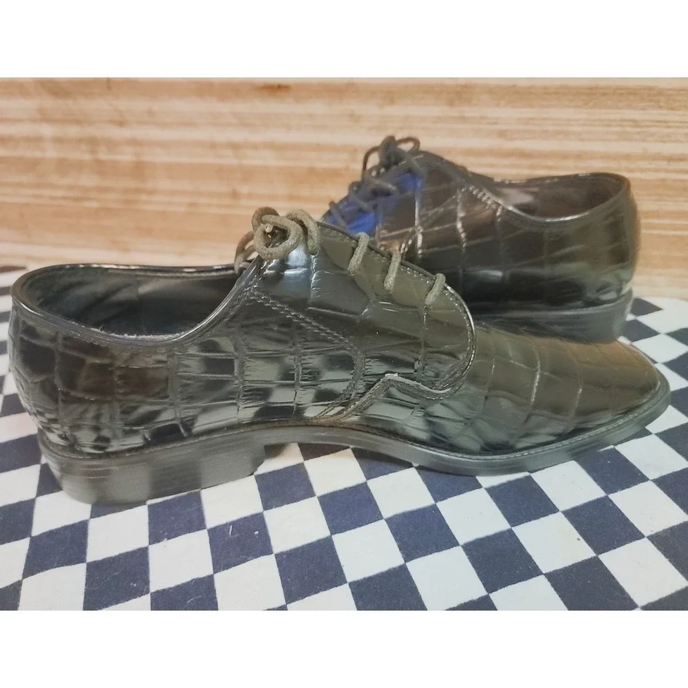 Alex Six Men's‎ Black Crocodile Embossed Lace Up Dress Shoes Size 11.5 M
